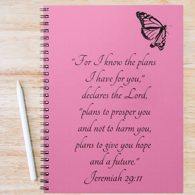 Rosa Anpassningsbar Bible Verse med Butterfly Jere Anteckningsbok (Skapare uppladdad)