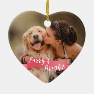 Rosa Anpassningsbar Hund Photo 2-sidig Lycklig Paw Julgransprydnad Keramik