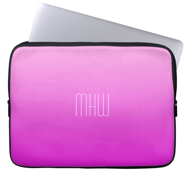 Rosa anpassningsbar i övertoning i monogram laptop fodral (Framsidan)