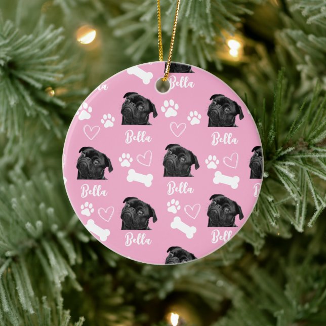 Rosa Anpassningsbar Kärlek Paw Skriv ut Hund älska Julgransprydnad Keramik (Träd)