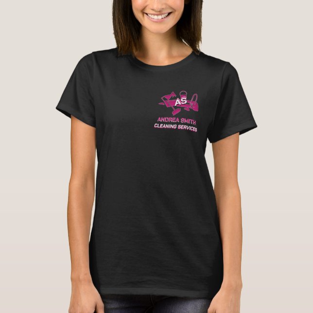 Rosa Anpassningsbar Logotyp Monogram Städning Serv T Shirt (Framsida)