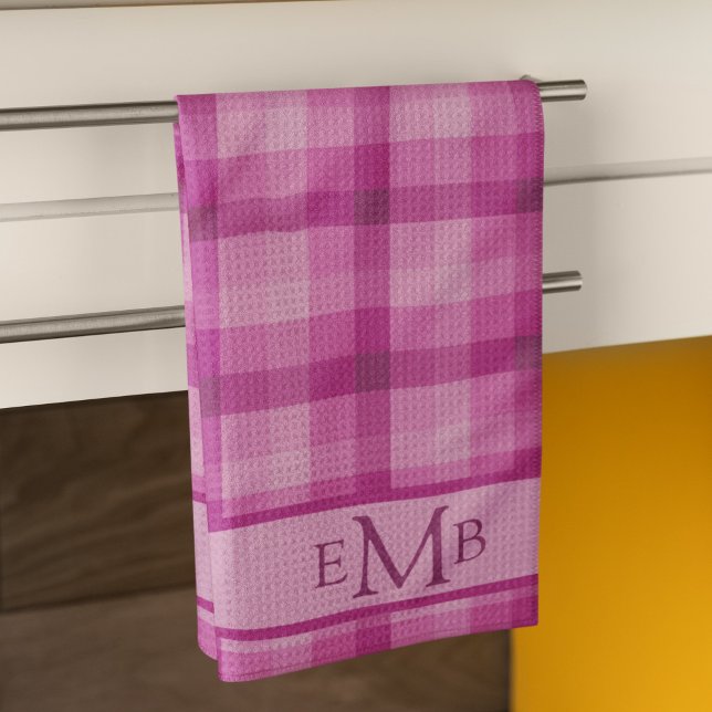 Rosa Anpassningsbar Monogram Initialer Dam Kökshandduk (Skapare uppladdad)