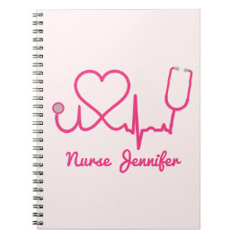 Rosa Anpassningsbar Nurse Namn Stethoscope Heart L Anteckningsbok