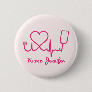 Rosa Anpassningsbar Nurse Namn Stethoscope Heart L Knapp