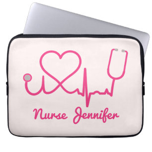 Rosa Anpassningsbar Nurse Namn Stethoscope Heart L Laptop Fodral
