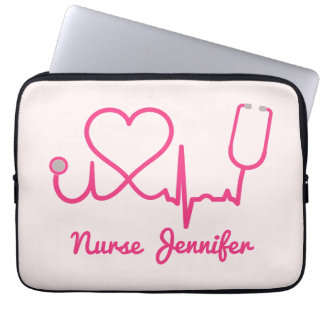 Rosa Anpassningsbar Nurse Namn Stethoscope Heart L Laptop Fodral