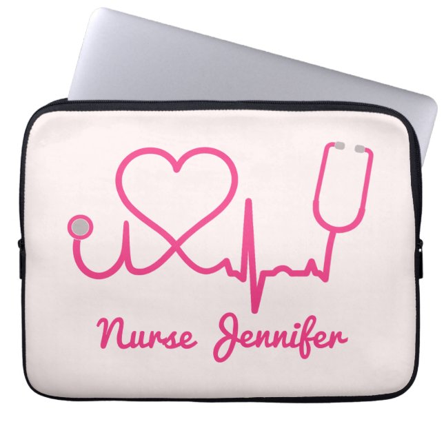 Rosa Anpassningsbar Nurse Namn Stethoscope Heart L Laptop Fodral (Framsidan)