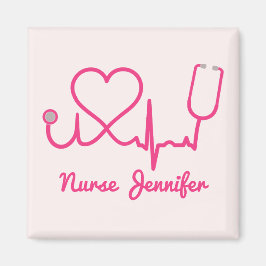 Rosa Anpassningsbar Nurse Namn Stethoscope Heart L Magnet