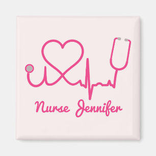Rosa Anpassningsbar Nurse Namn Stethoscope Heart L Magnet