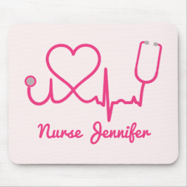 Rosa Anpassningsbar Nurse Namn Stethoscope Heart L Musmatta