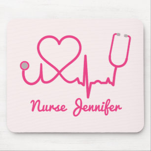 Rosa Anpassningsbar Nurse Namn Stethoscope Heart L Musmatta