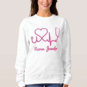 Rosa Anpassningsbar Nurse Namn Stethoscope Heart L T Shirt
