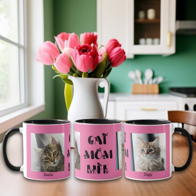 Rosa Anpassningsbar Photo Cat Mamma Life Mors dag Mugg (Skapare uppladdad)
