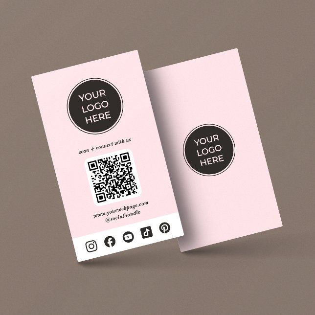 Rosa Anpassningsbar Social Media Logotyp Affärskor Visitkort (Card is shown in 3.5 x 2 inches, with square corners. Personalize, choose corner, paper and size.)