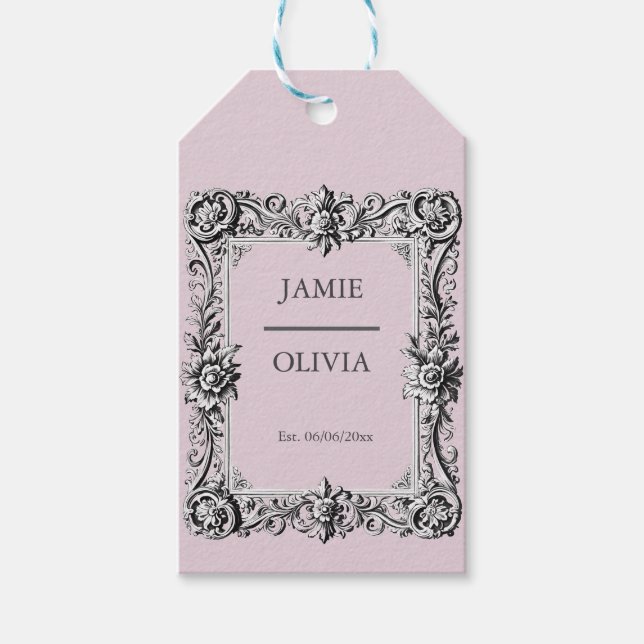 rosa Anpassningsbar Viktorian Rulla Ram - bröllop Presentetikett (Framsidan)