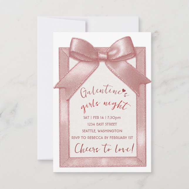 Rosa anpassningsbart Galentine-fest-inbjudan OSA Kort (Framsida)
