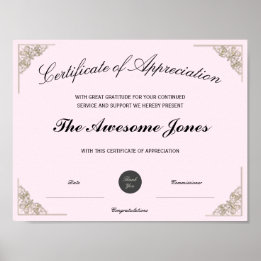 Rosa anpassningsbart logotypcertifikat för uppskat poster