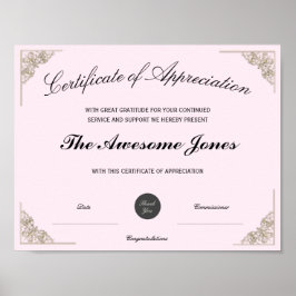 Rosa anpassningsbart logotypcertifikat för uppskat poster
