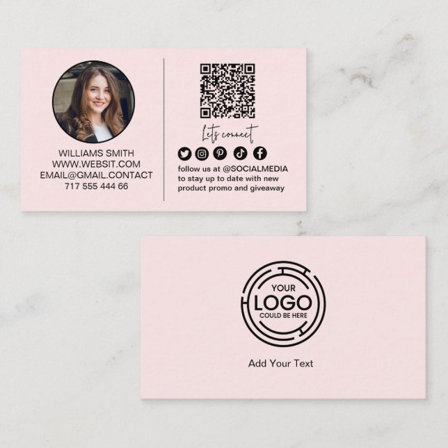 Rosa Anslut med oss Qr Code Logo Foto Business Visitkort (Fram/baksida)