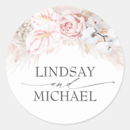 Rosa Anthurium och Pampas Grass Elegant Exotic Runt Klistermärke