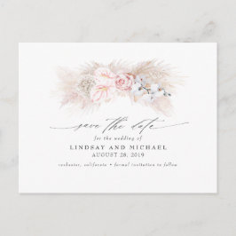 Rosa Anthuriums och Pampas Grass Save the Date Vykort