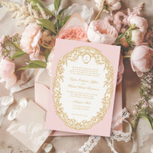 Rosa Antik Paris Monogram Inbjudan