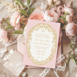 Rosa Antik Paris Monogram Inbjudan
