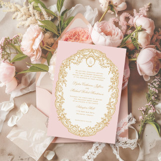Rosa Antik Paris Monogram Inbjudan