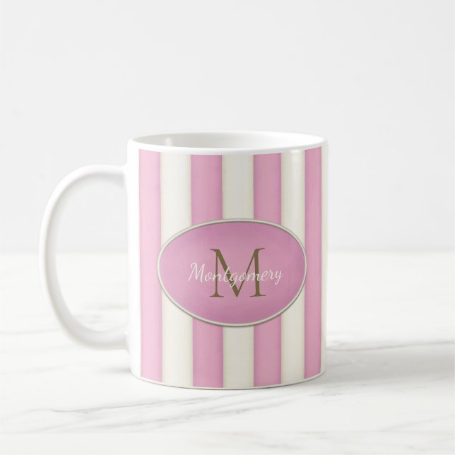 Rosa & antikvitt Rand Bronze Monogram Kaffemugg (Vänster)