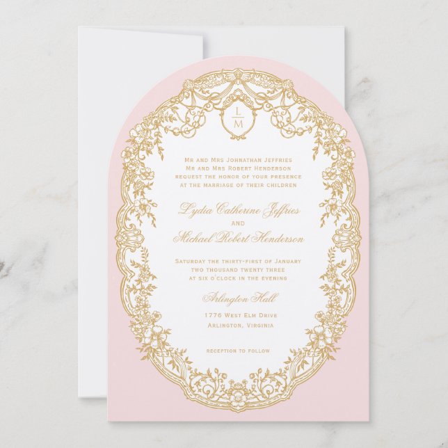 Rosa Antique Paris Monogram-inbjudan Inbjudningar (Framsida)