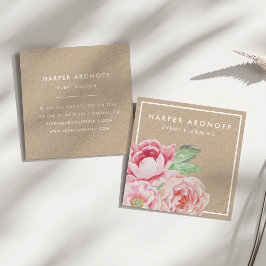 Rosa Antique Peony | Kraft Fyrkantigt Visitkort