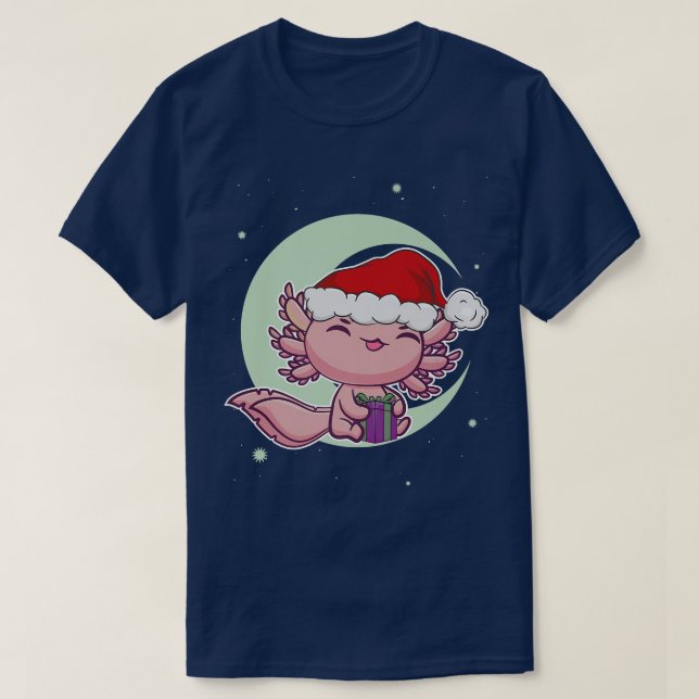 Rosa Aolotl Pet White jul Kväll Meican Salaman T Shirt (Design framsida)
