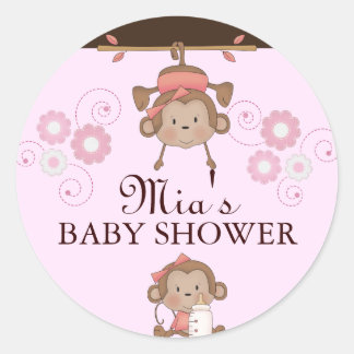 Rosa apa baby shower dekal runt klistermärke