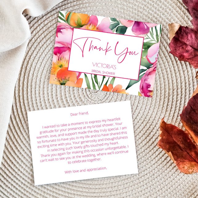 Rosa apelsinorange peonior elegant bröllopsdusch tack kort (Pink peach orange peonies elegant bridal shower thank you card bold colorful spring summer thank you)