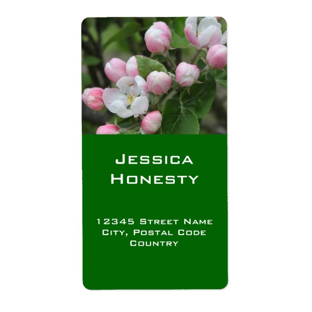 rosa äppelblommor grönt adressetikett fraktsedel (Framsidan)