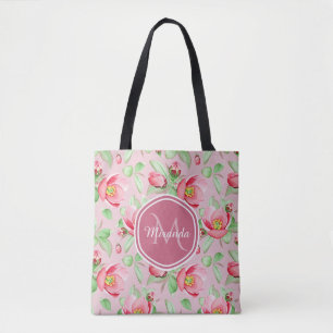 Rosa äppelblomsmonogram tygkasse