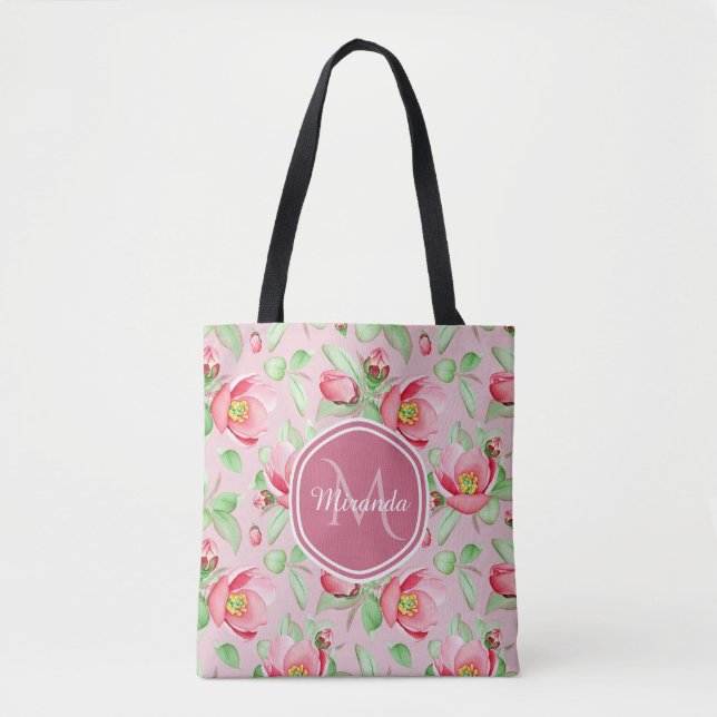 Rosa äppelblomsmonogram tygkasse (Framsida)