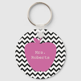 Rosa Apple Black Chevron Teacher Nyckelring