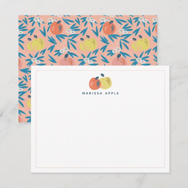 Rosa Apple Blommigt Teacher Stationery Note-kort Anteckningskort (Fram/baksida)