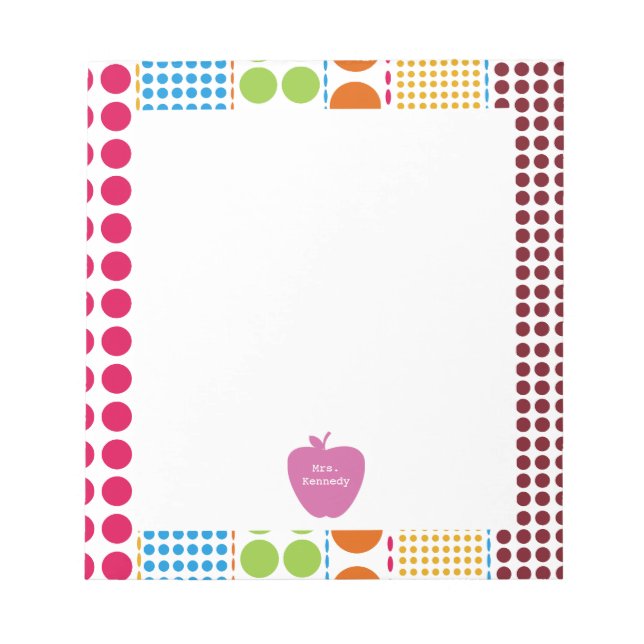 Rosa Apple Boho Dots Teacher Anteckningsblock (Framsida)