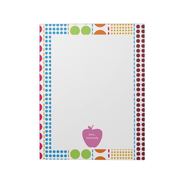 Rosa Apple Boho Dots Teacher Anteckningsblock (Roterad)