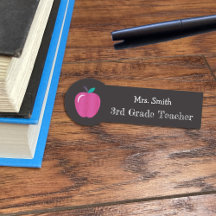 Rosa Apple Faux Chalkboard Teacher Namn bricka
