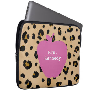 Rosa Apple för Leopardtryck lärare Laptop Sleeve