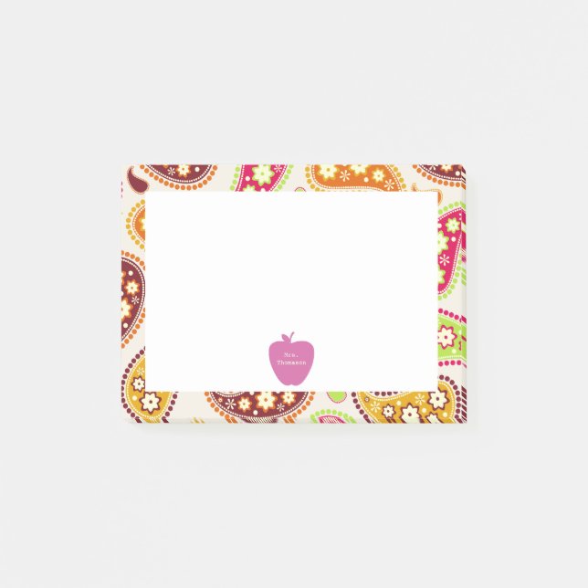 Rosa Apple Paisley lärare Post-it Block (Framsida)
