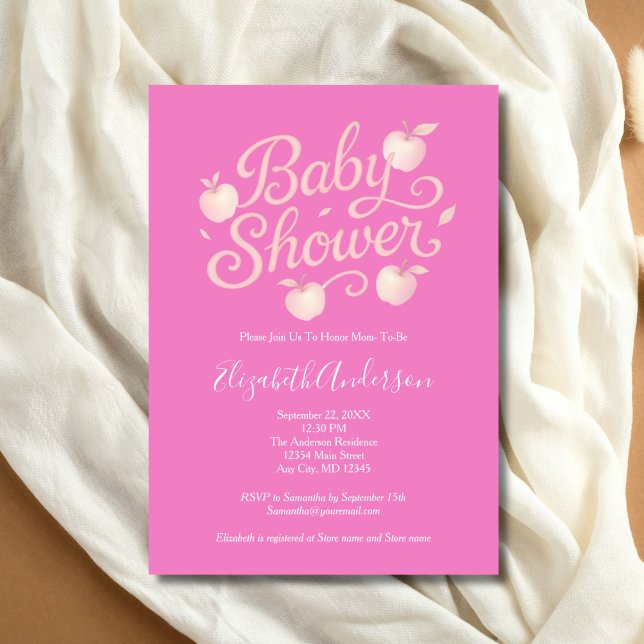 Rosa Apples Flicka Baby Shower Inbjudningar (Pink Apple Baby Girl Baby Shower Invitation. Printed or Digital Download)