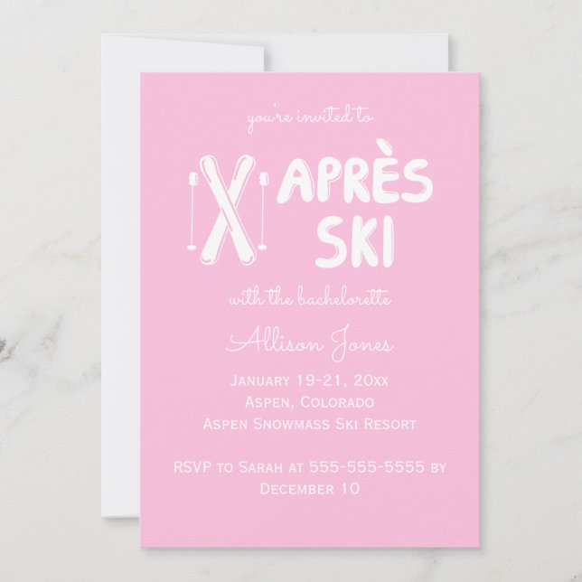 Rosa Apres Ski Bachelorette-partiets inbjudan (Framsida)
