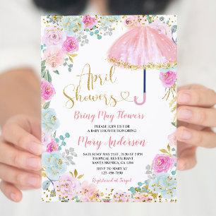 Rosa April Showers tar med sig maj Blommor Baby Sh Inbjudningar