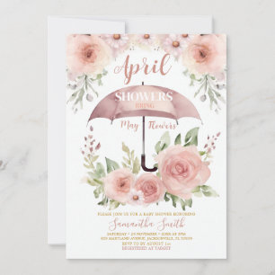 Rosa aprilsjäl regn bringar maj blomma paraply inbjudningar
