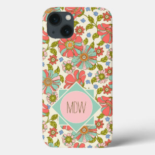 Rosa Aqua 70s Retro Blommigt Personlig