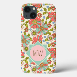Rosa Aqua 70s Retro Blommigt Personlig